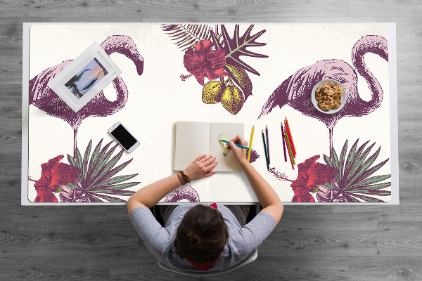 Desk mat Flamingos & Hibiscus