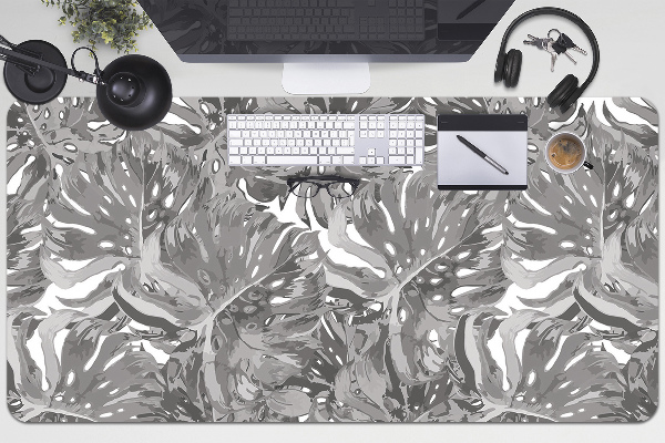 Large desk pad PVC protector gray leaves