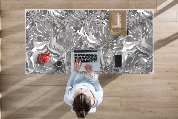 Large desk pad PVC protector gray leaves