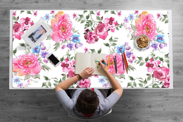 Large desk mat table protector pink flowers