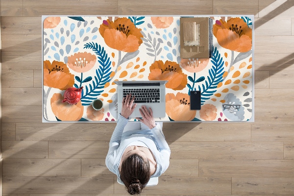 Large desk mat table protector painted poppies