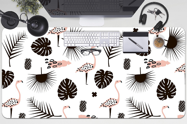 Full desk pad Leaves and flamingos