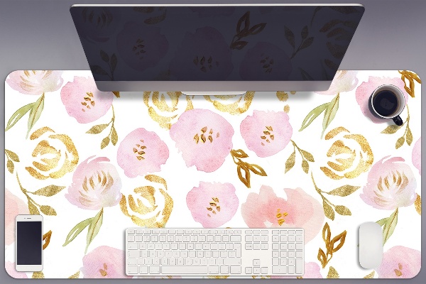 Large desk mat table protector pink flowers
