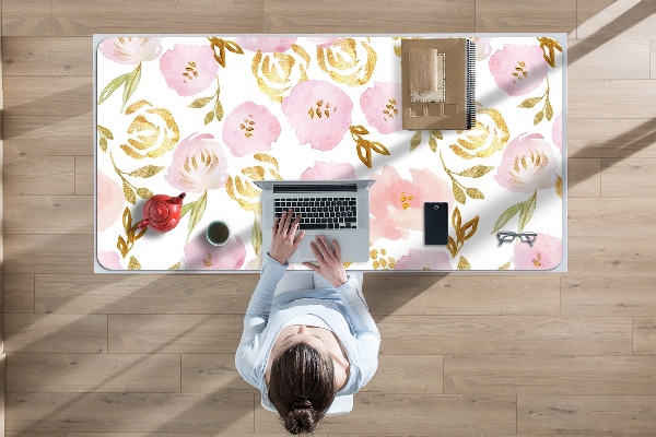 Large desk mat table protector pink flowers