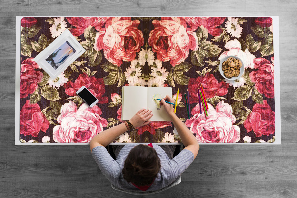 Large desk mat table protector Red roses