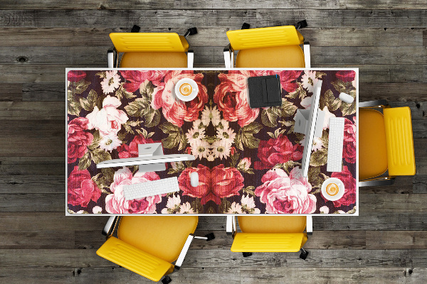 Large desk mat table protector Red roses