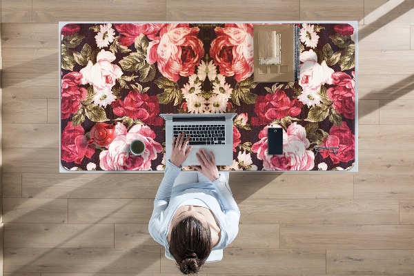 Large desk mat table protector Red roses