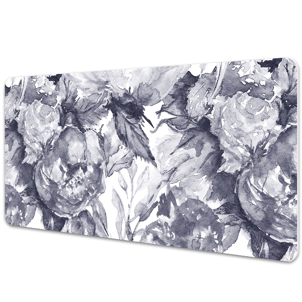 Large desk pad PVC protector gray flowers