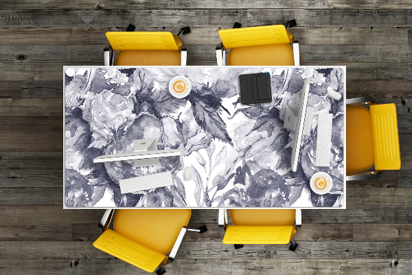 Large desk pad PVC protector gray flowers