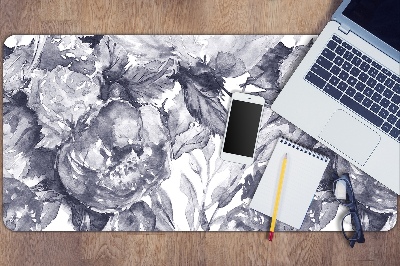 Large desk pad PVC protector gray flowers