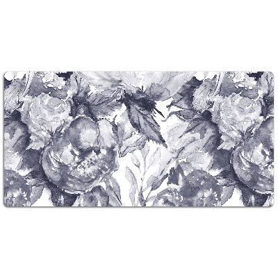 Large desk pad PVC protector gray flowers