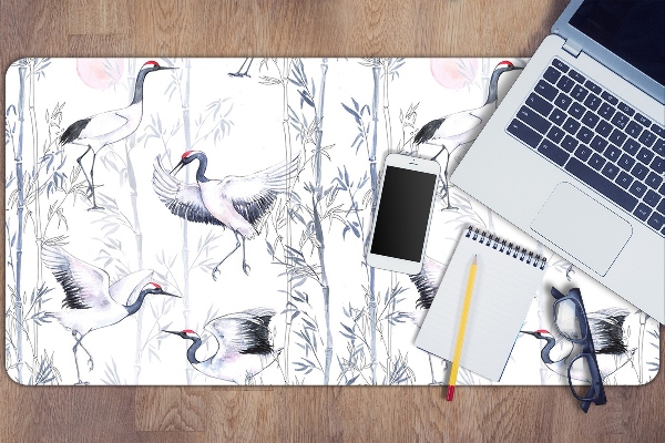 Large desk mat table protector dancing cranes