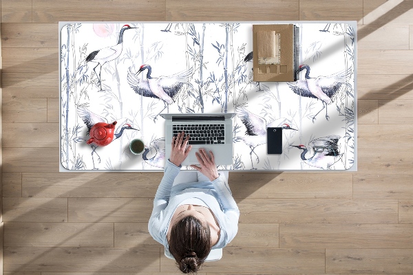 Large desk mat table protector dancing cranes