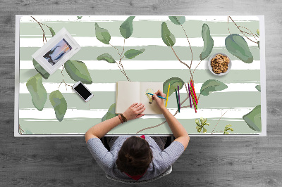 Full desk protector Leaves on a striped background