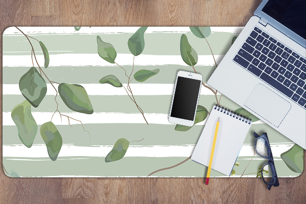 Full desk protector Leaves on a striped background