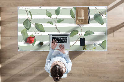 Full desk protector Leaves on a striped background