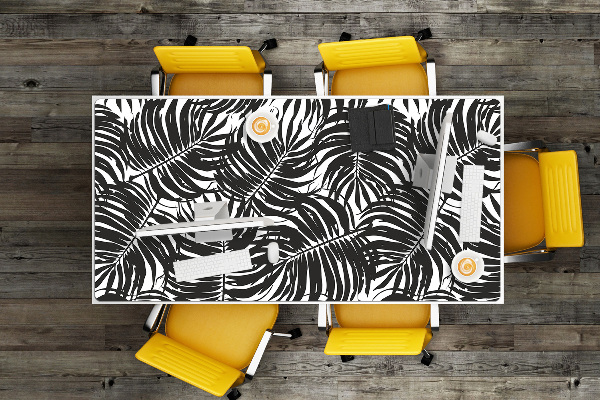 Large desk mat table protector black leaves