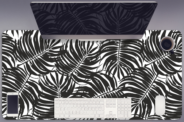 Large desk mat table protector black leaves