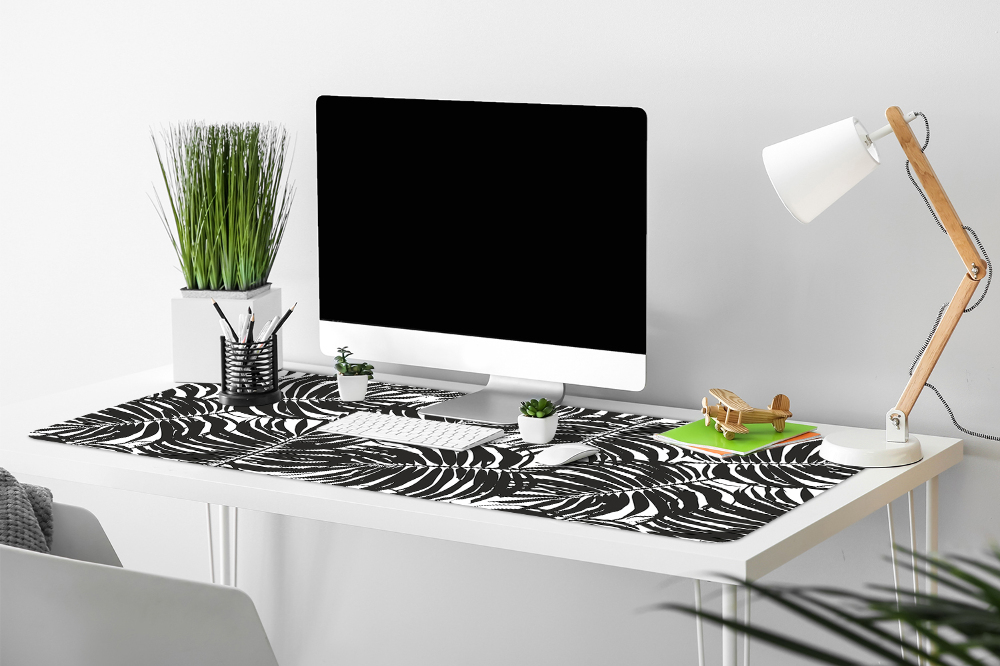 Large desk mat table protector black leaves Decormat