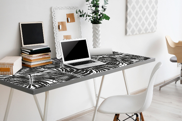 Large desk mat table protector black leaves