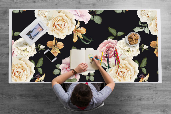 Large desk pad PVC protector Vintage roses