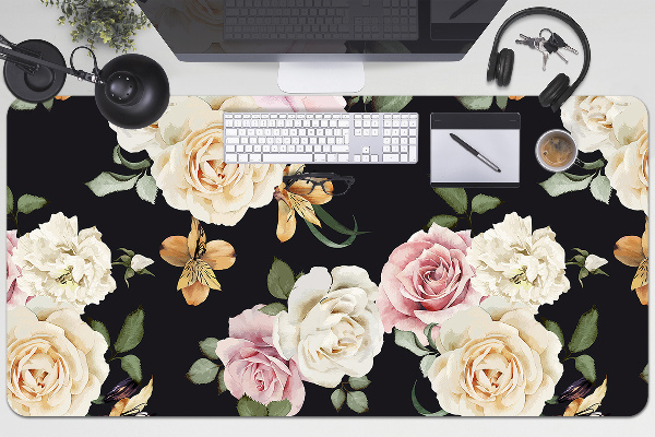 Large desk pad PVC protector Vintage roses