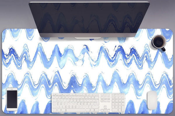 Large desk mat table protector waves watercolors