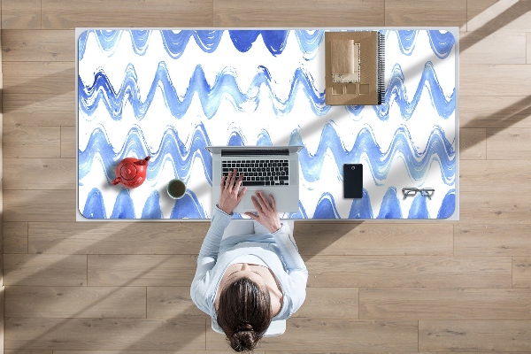 Large desk mat table protector waves watercolors