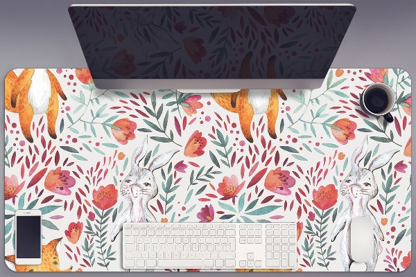 Large desk pad PVC protector Fox and rabbit