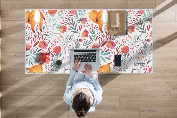 Large desk pad PVC protector Fox and rabbit