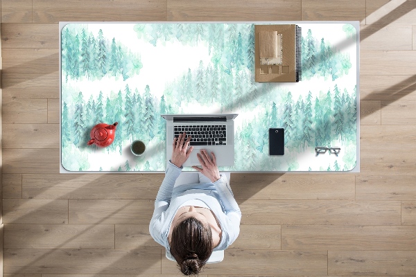 Large desk pad PVC protector painted forest