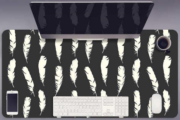 Large desk mat for children white feathers