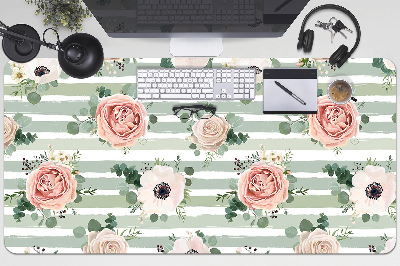 Large desk mat table protector striped roses