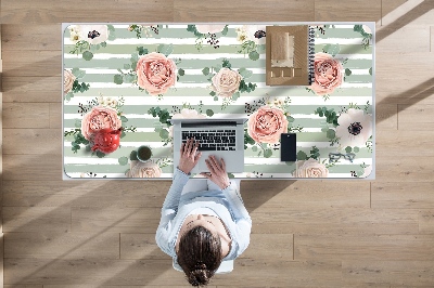 Large desk mat table protector striped roses