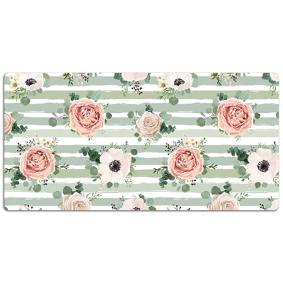 Large desk mat table protector striped roses