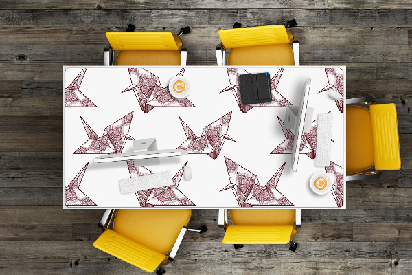 Large desk mat table protector origami birds