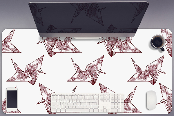 Large desk mat table protector origami birds