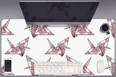 Large desk mat table protector origami birds