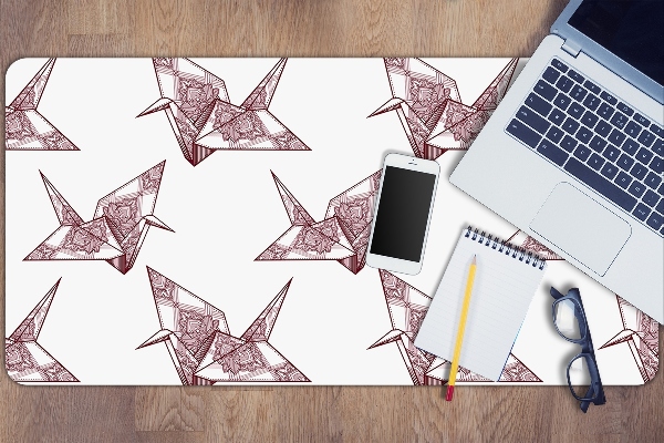 Large desk mat table protector origami birds