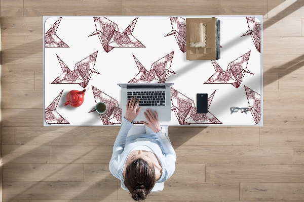 Large desk mat table protector origami birds