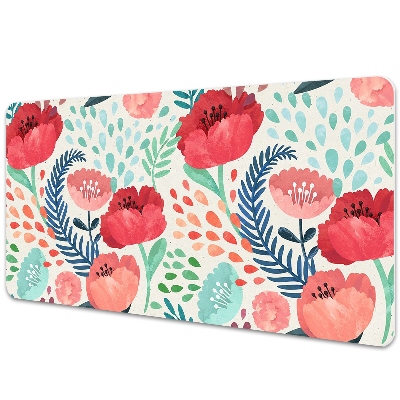 Large desk mat table protector Red poppies