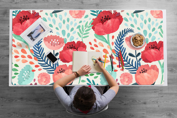 Large desk mat table protector Red poppies