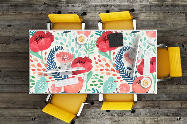 Large desk mat table protector Red poppies