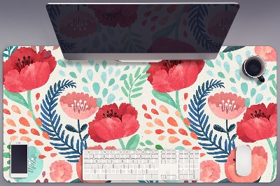 Large desk mat table protector Red poppies