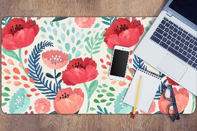 Large desk mat table protector Red poppies