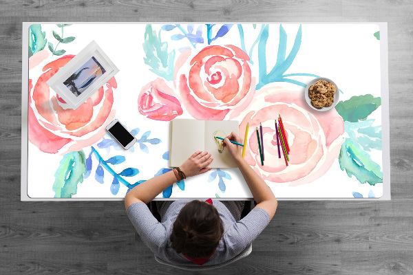 Large desk pad PVC protector bright flowers