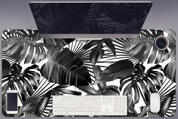 Large desk mat table protector dark leaves