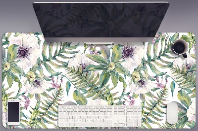 Large desk pad PVC protector white flowers