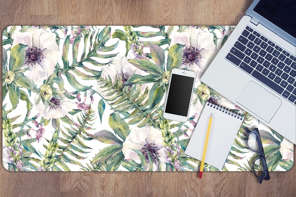 Large desk pad PVC protector white flowers