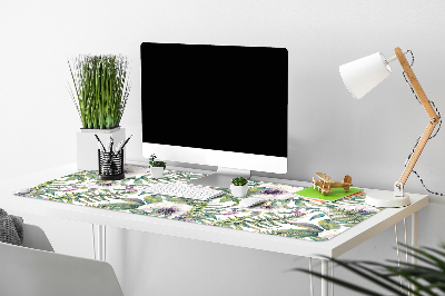 Large desk pad PVC protector white flowers